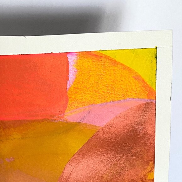 Orange Swipe 2 Original Acrylic Painting 8x8in Matted Frame Ready Squeegee Art - Picture 3 of 8